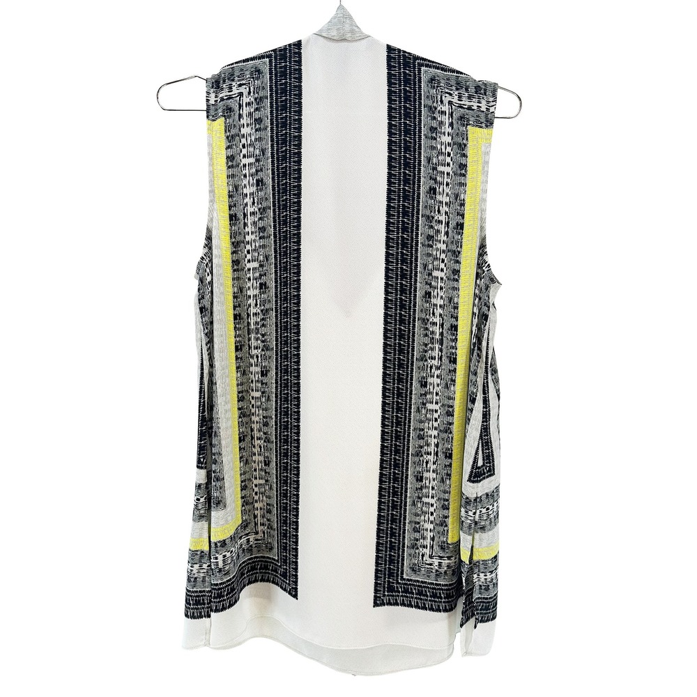 BCBG MAXAZRIA Chic Scarf Print Drape Neck Tank Top • Small • gray, black, yellow - Picture 5 of 8